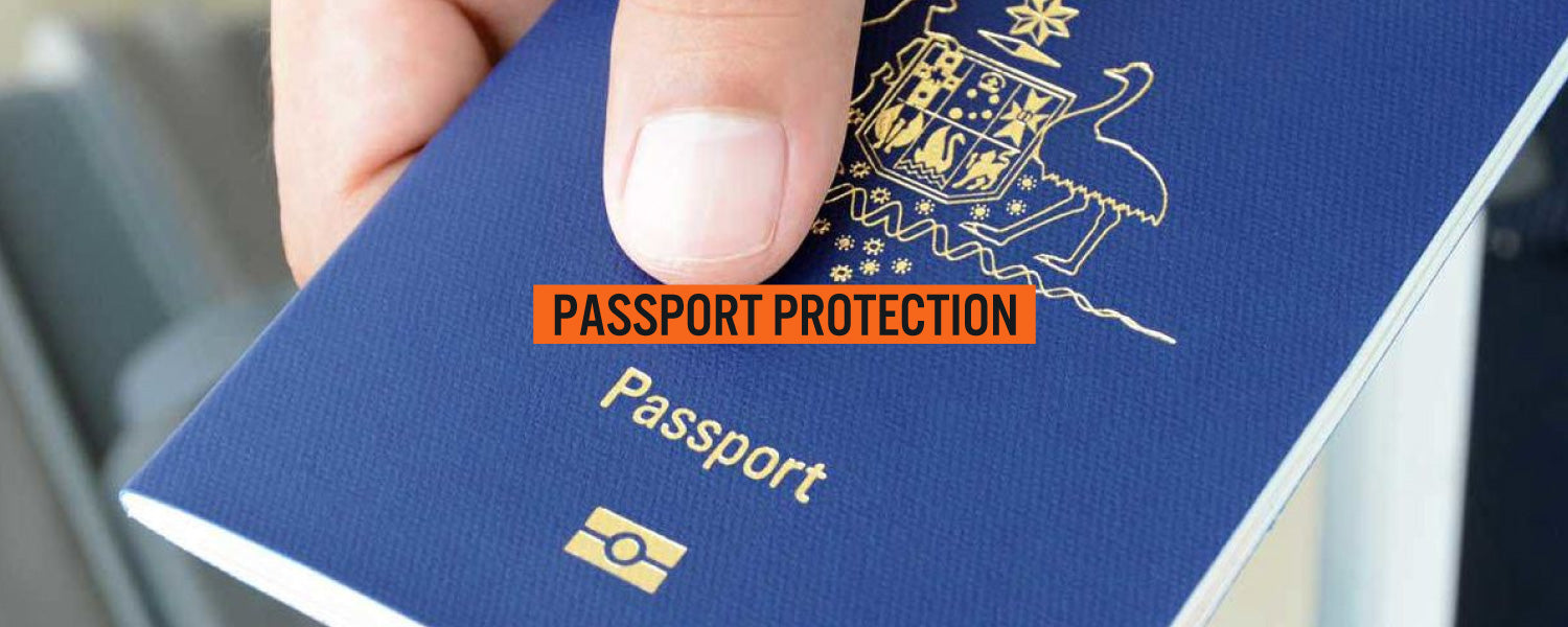 Blue Australian passport with 'Passport Protection' text overlay