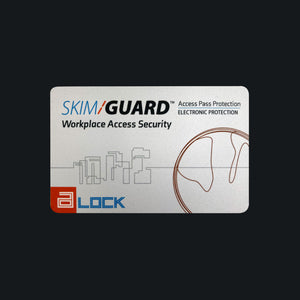 Front view of the Skimguard A-Lock card showing the white side.