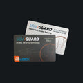 Two Skimguard A-Lock cards, one dark blue and one white, shown overlapping to display both sides.